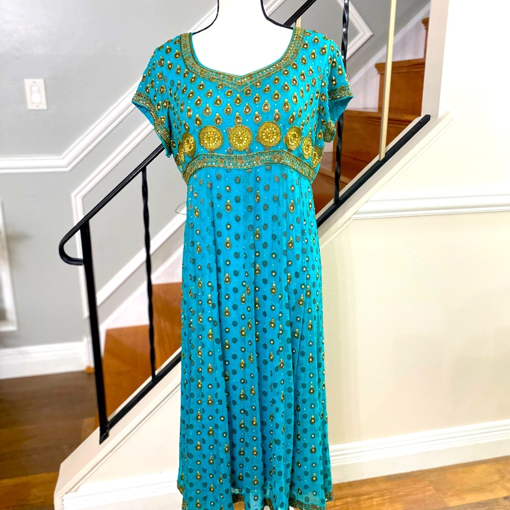 Nereus turquoise blue bead sequins dress